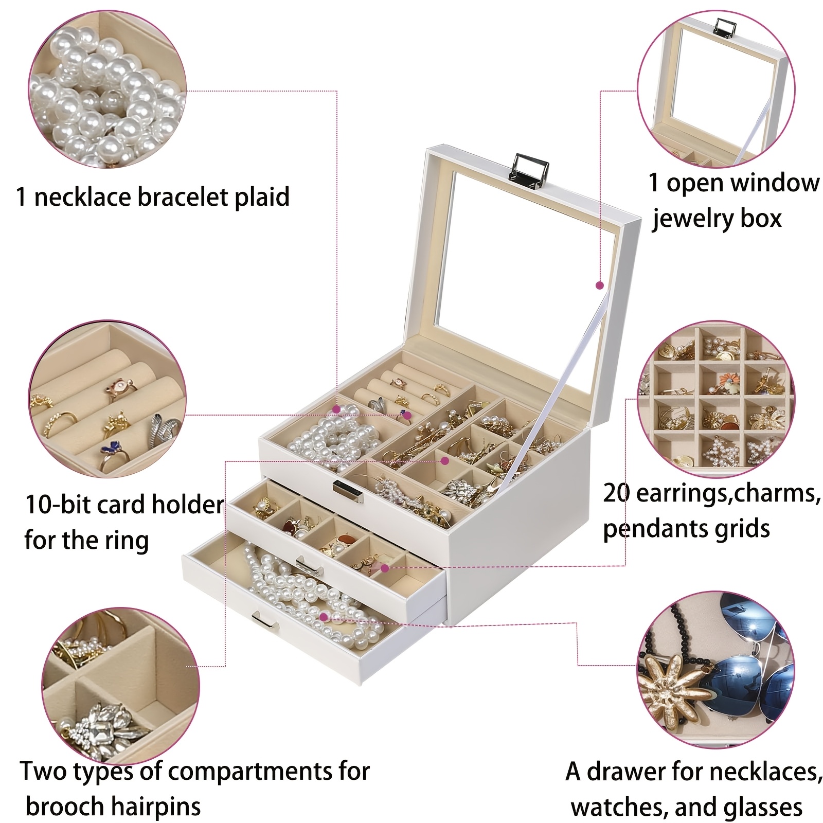 Women's 3-Tier Jewelry Organizer, Velvet Lining